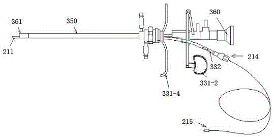 Surgery endoscope device with feedable, retractable and orientation-rotatable laser emission window