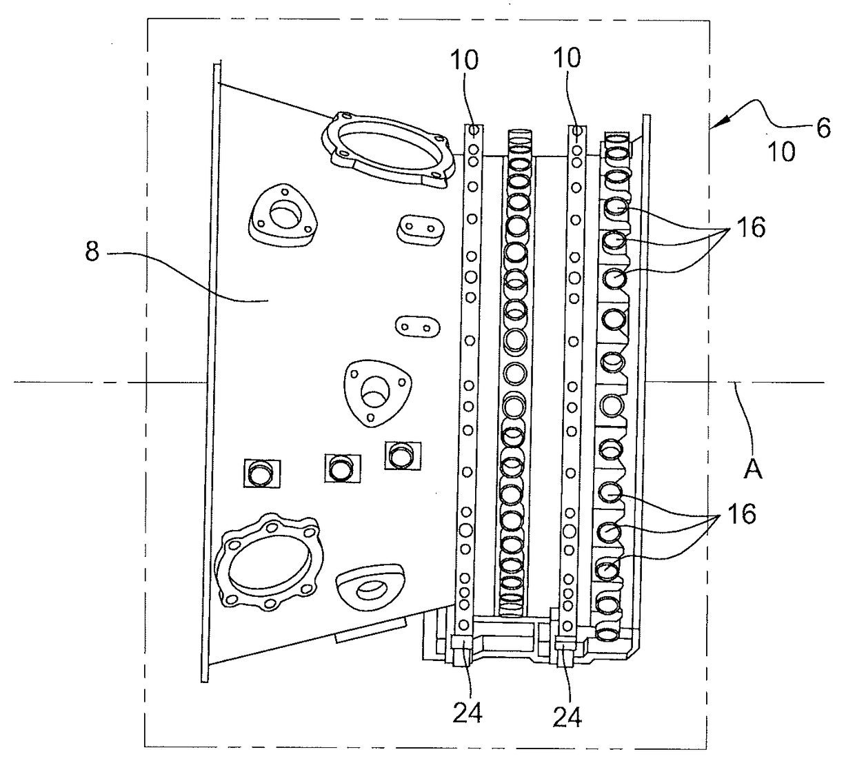 Assembly for controlling variable pitch vanes in a turbine engine