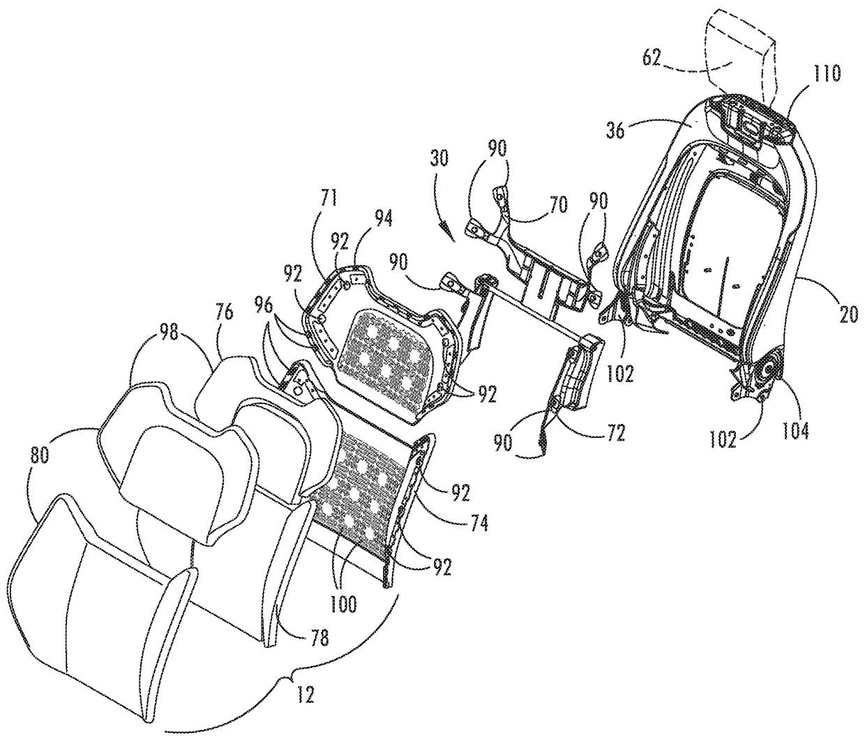 Seatback flexible slip plane joint for side air bag deployment