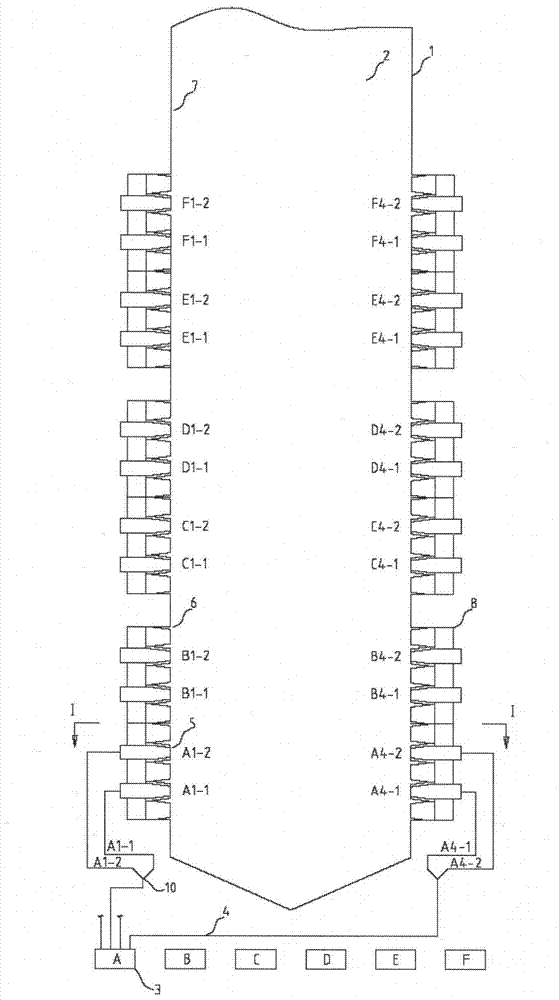 Pulverized coal shade separate arrangement mode of direct-current burner with double fireballs