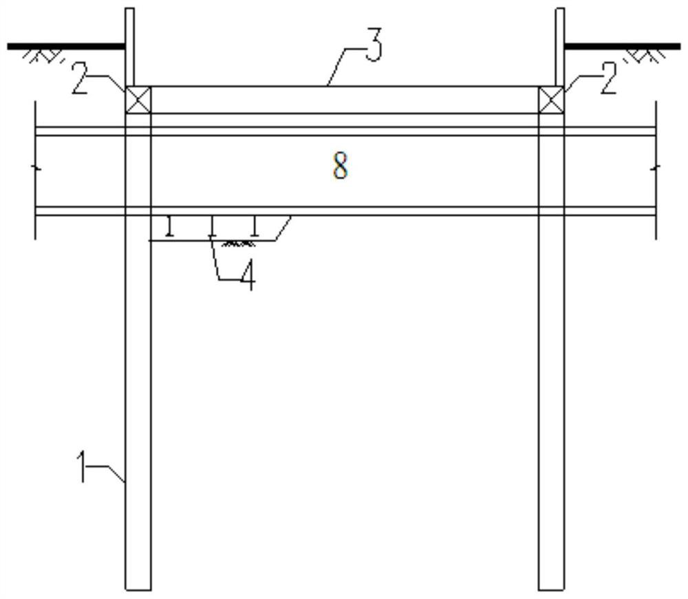 Underground passage supporting structure for underneath passing existing large-section shallow-buried pipe gallery and construction method