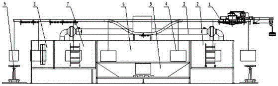 Catenary suspension pass-type reciprocating rotation water curtain part cleaning machine