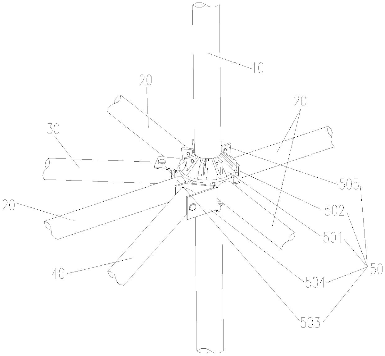 Steel tube support and flange-type node connecting device of same