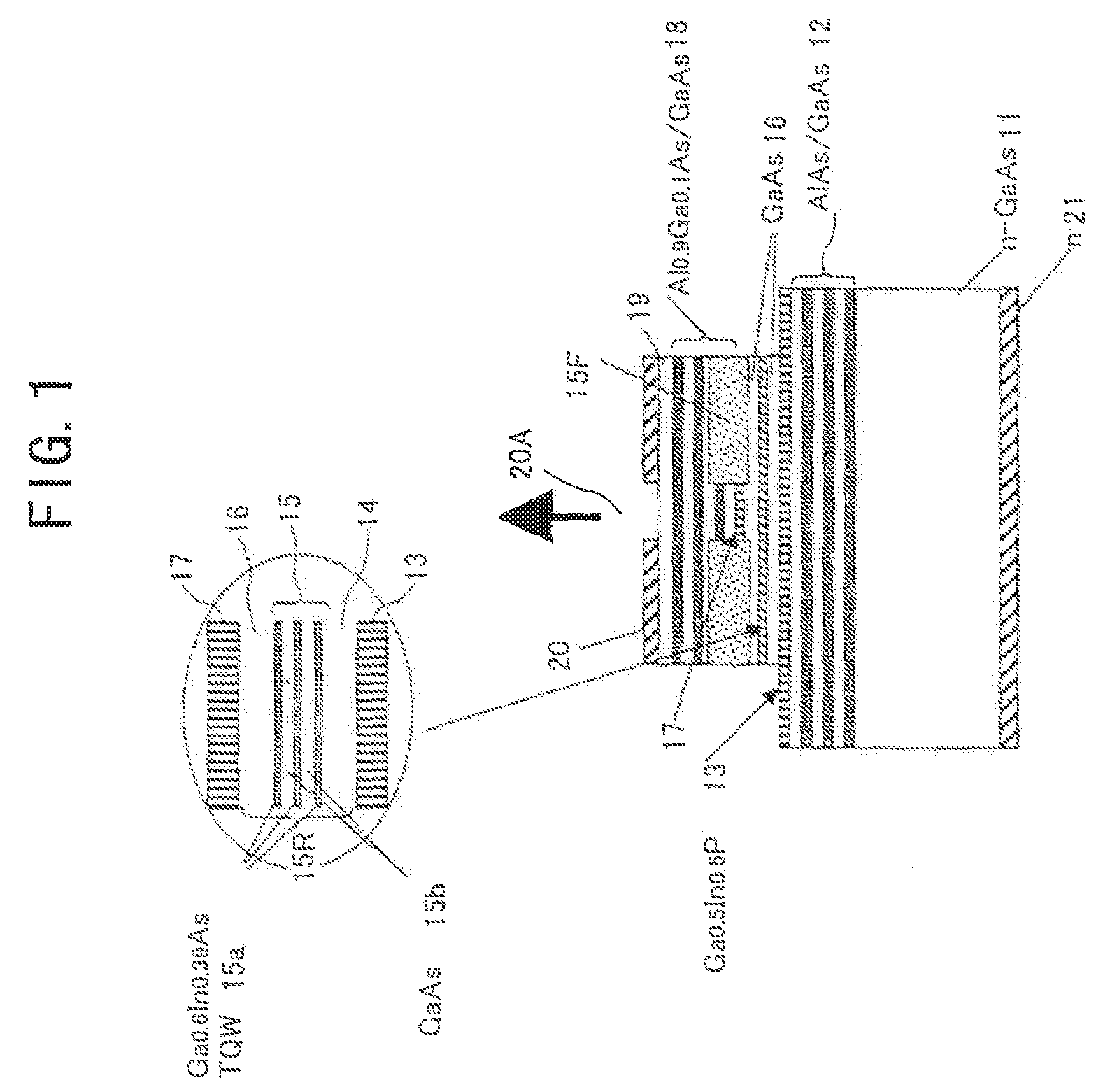 Surface-emission laser diode operable in the wavelength band of 1.1-1.7 micrometers and optical telecommunication system using such a laser diode