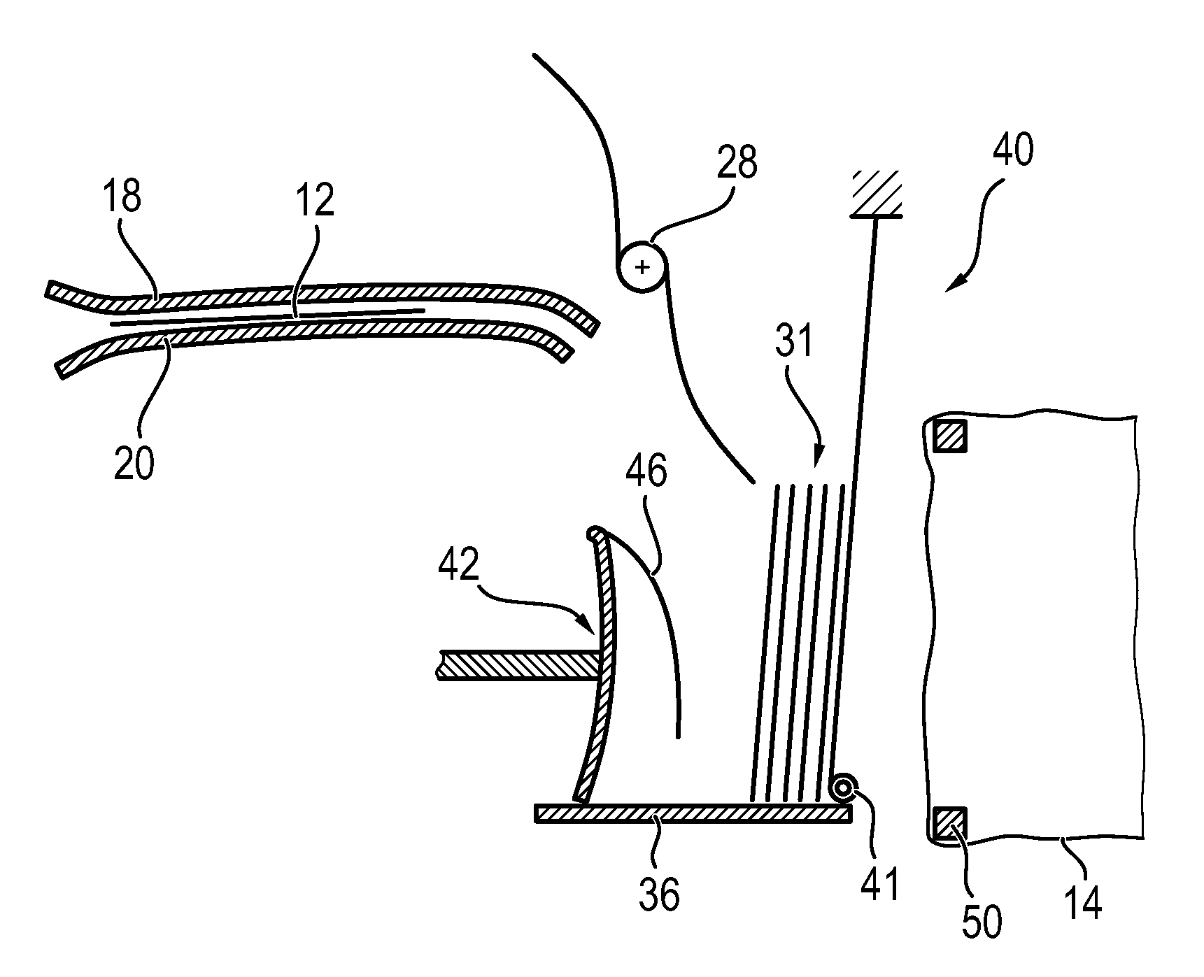 Device and method for filling a flexible transport container with notes of value