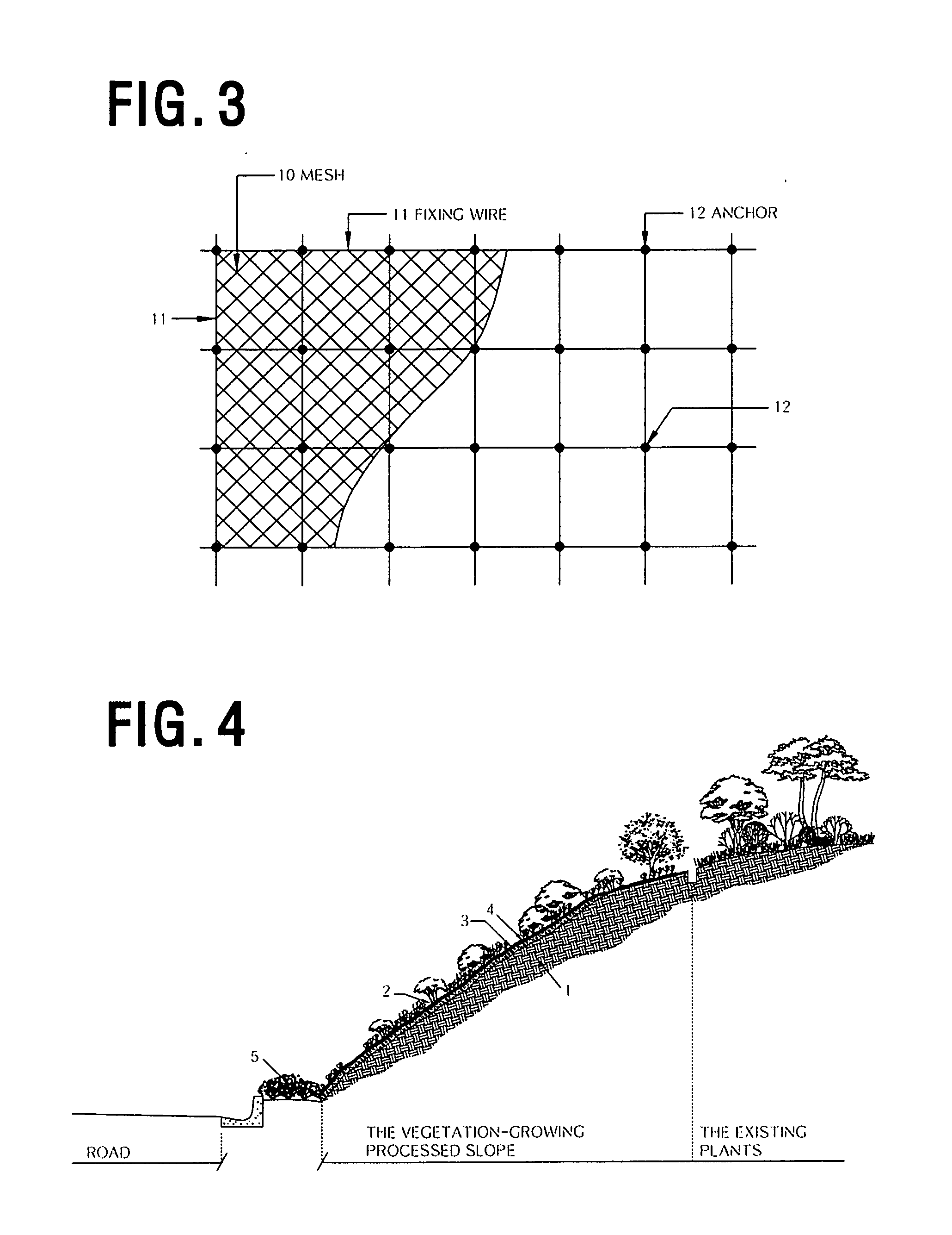 Vegetation base soil and a method for growing vegetation on a sloped surface