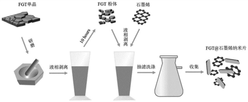 2D magnetic fe  <sub>3</sub> gete  <sub>2</sub> Nanosheet and graphene nanosheet composite material and preparation method and application thereof