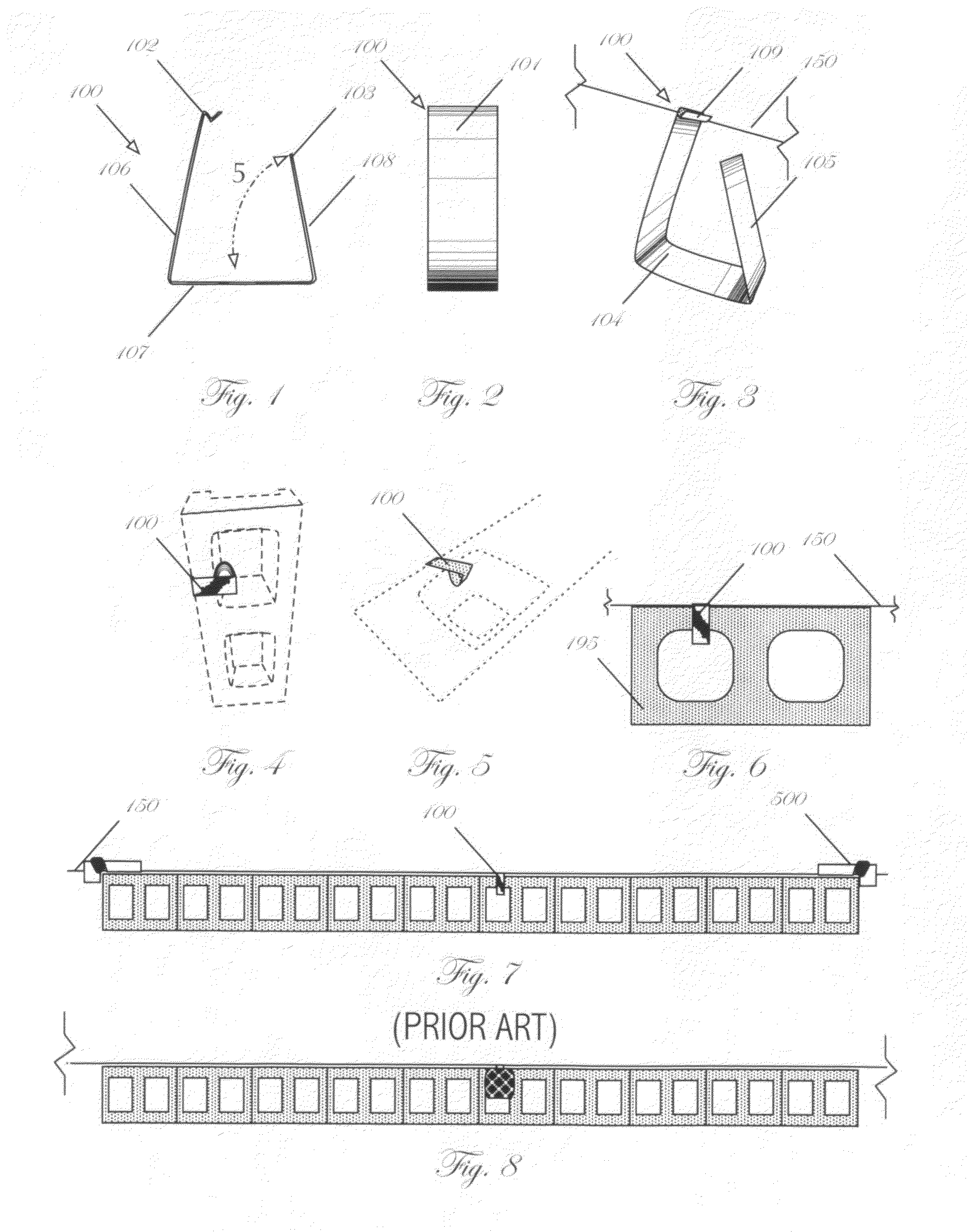 String holder for use with concrete masonry units (CMU's) and bricks