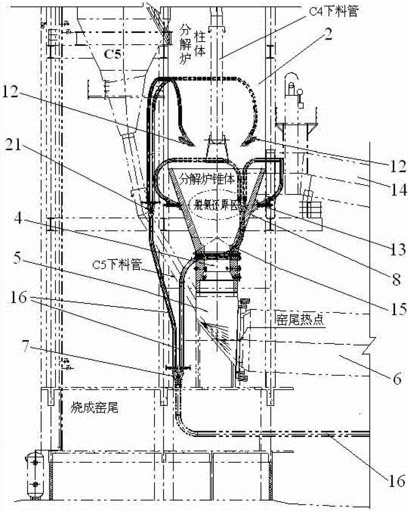 Clinker production line for novel dry process cement kiln and denitration process method for clinker production line