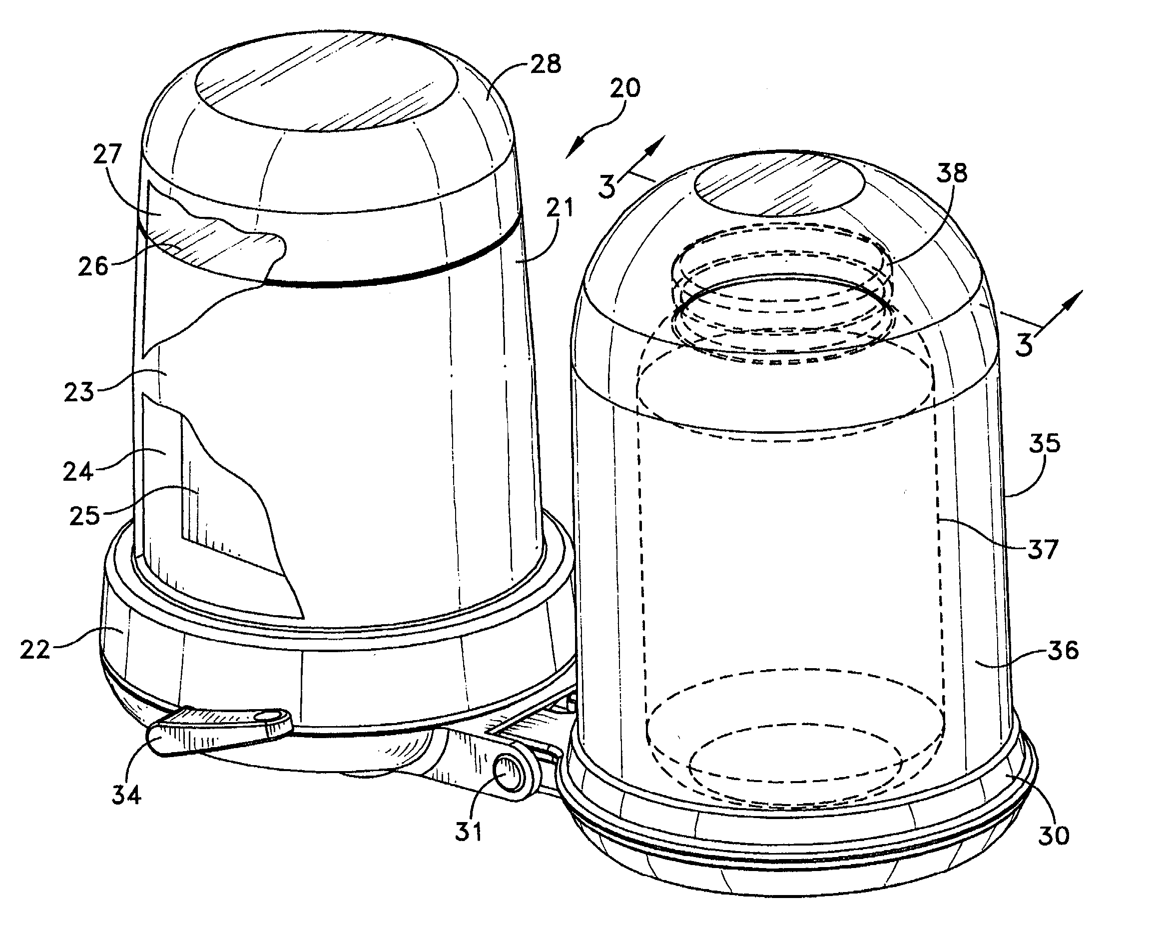 Appliance for storing articles in an evacuated container