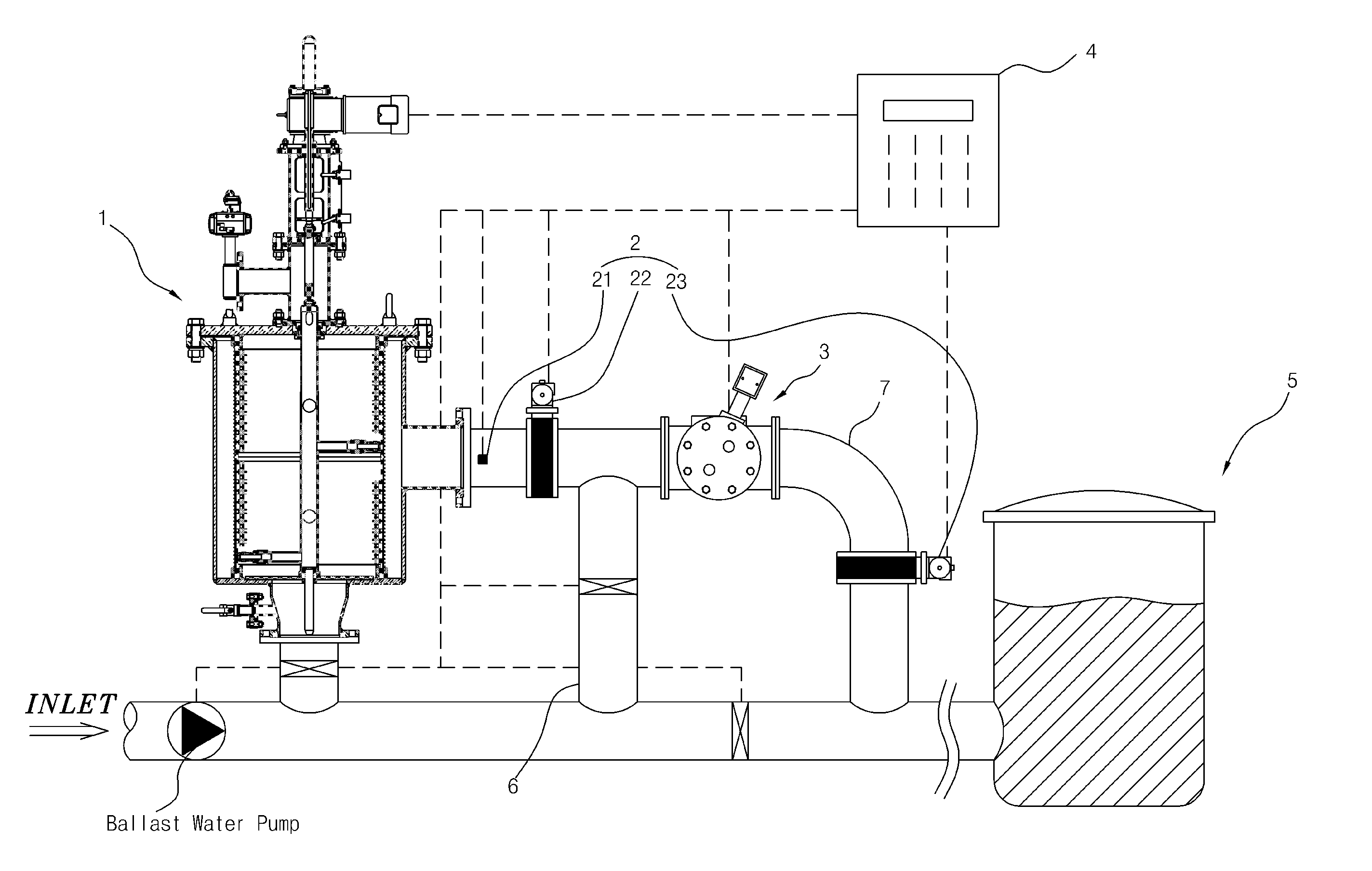 Ballast water treatment system having a back-pressure formation part and control method thereof