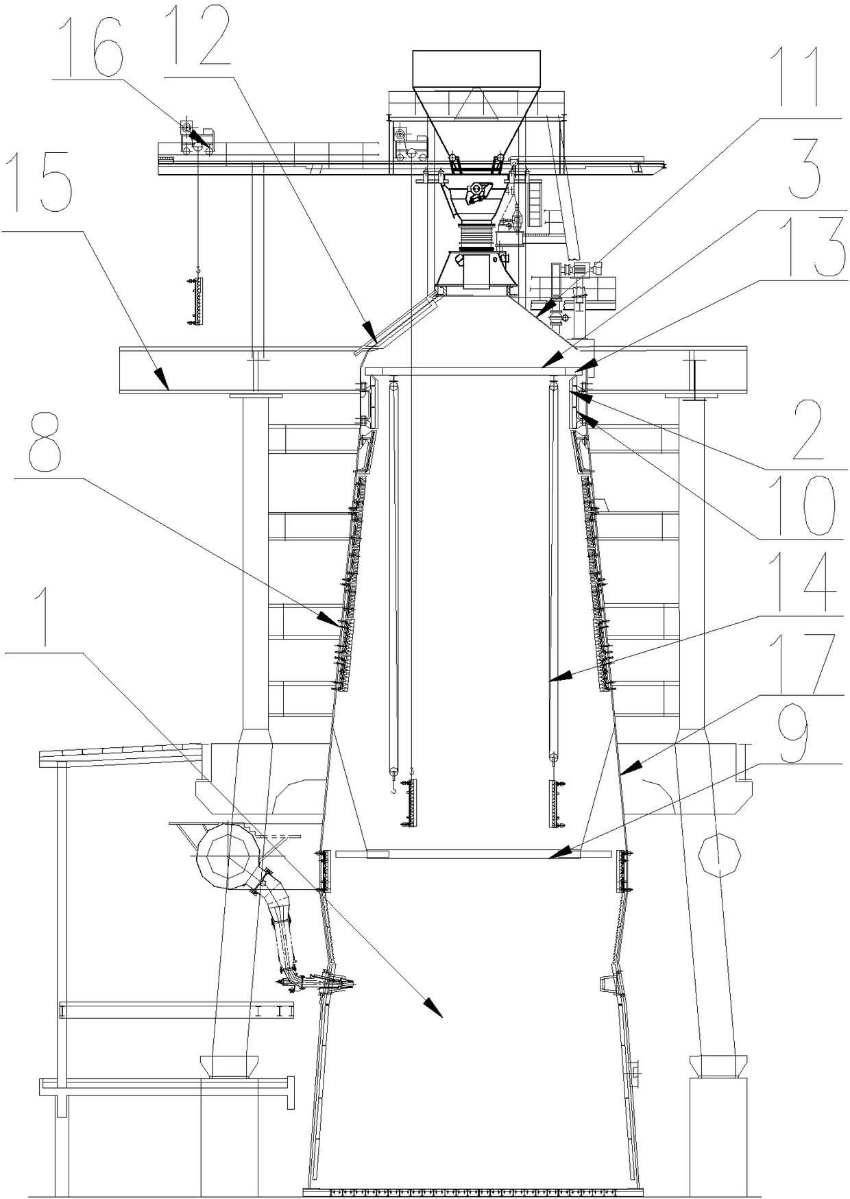 Device for replacing blast furnace cooling walls without damaging furnace shells and replacing method thereof