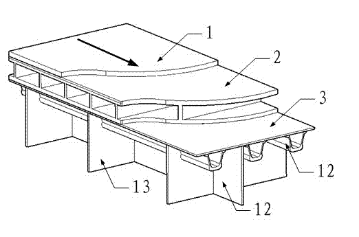 Orthotropic steel plate-composite material hollow slab combined bridge floor structure