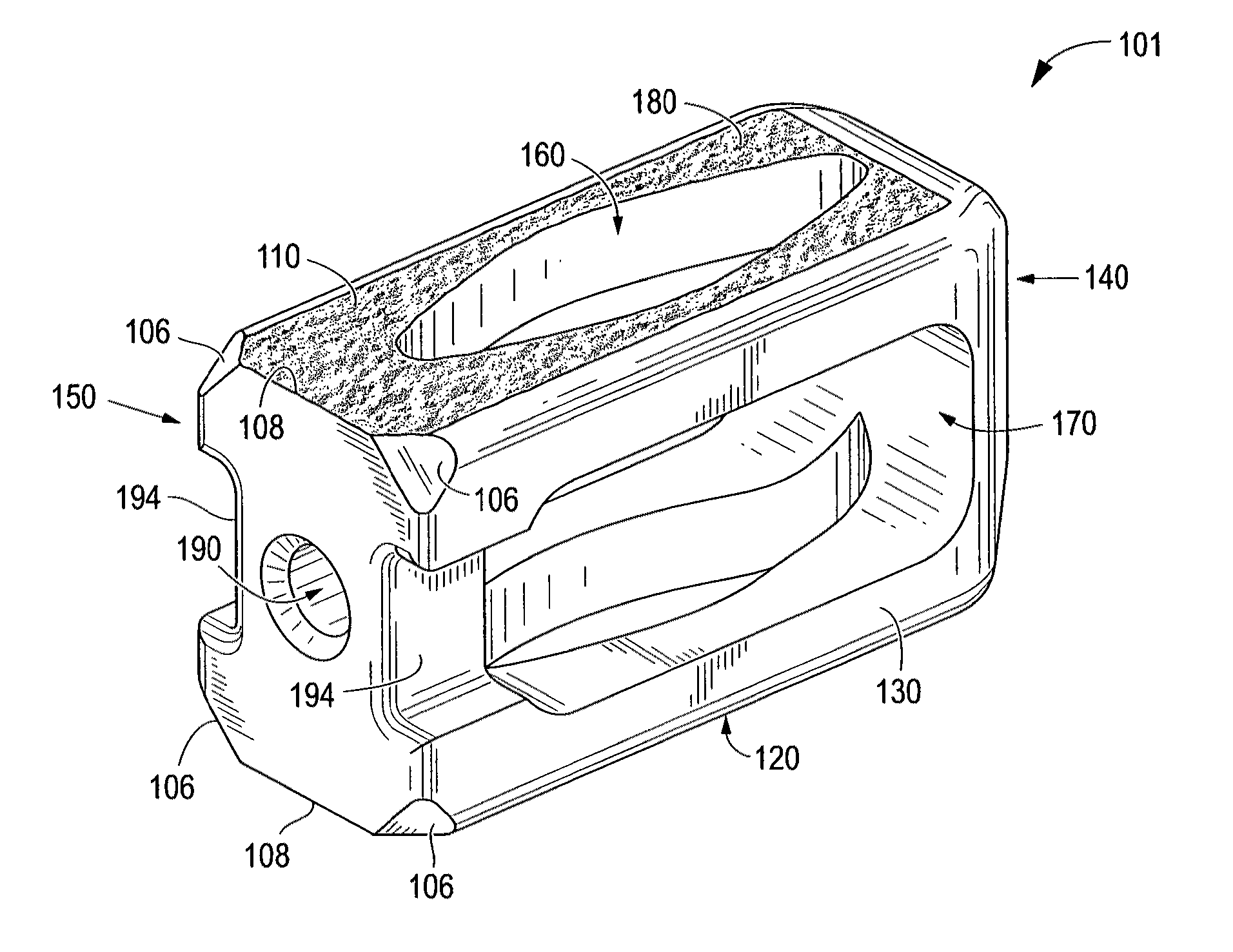 Composite interbody spinal implant having openings of predetermined size and shape