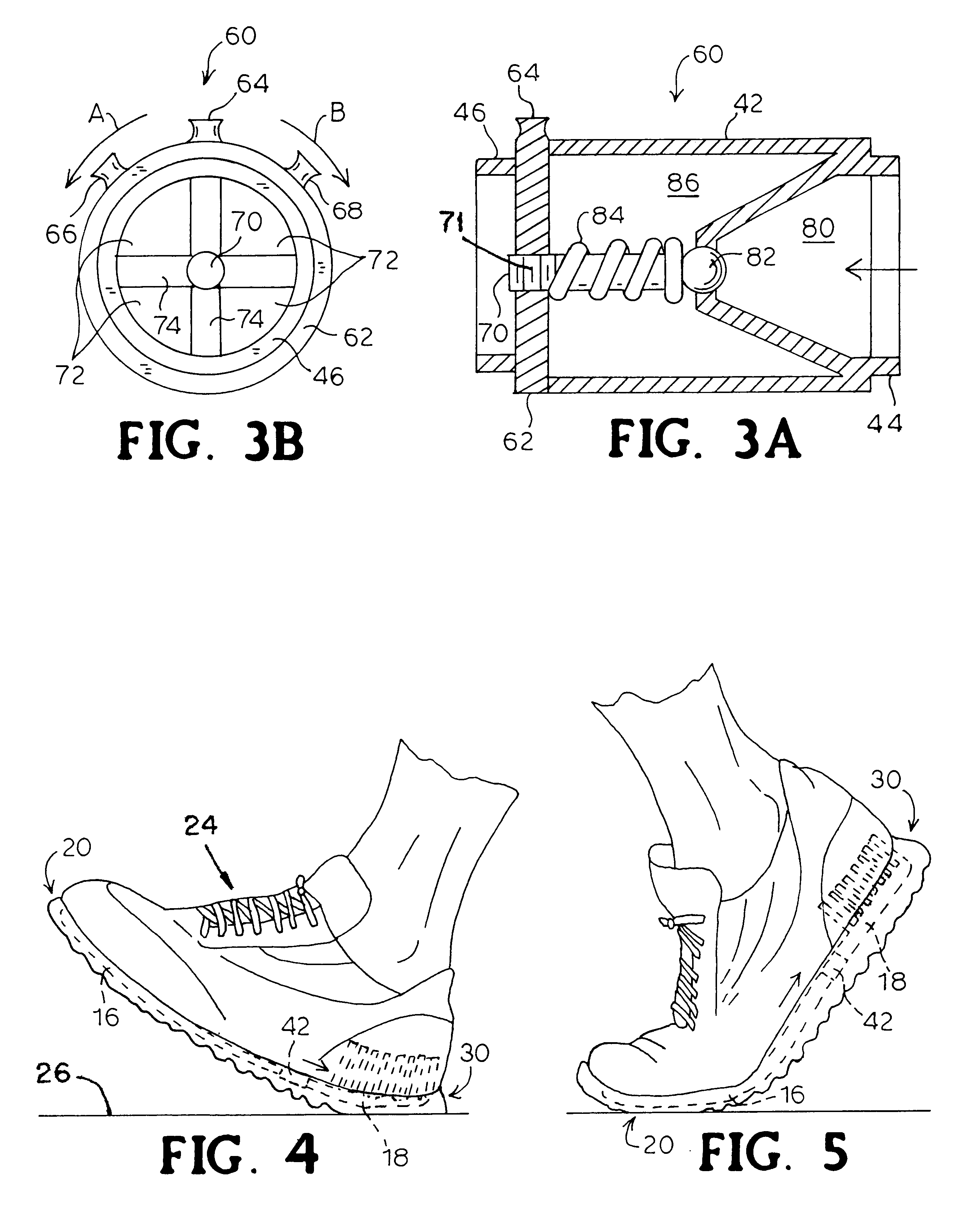 Method and apparatus for fluid flow transfer in shoes