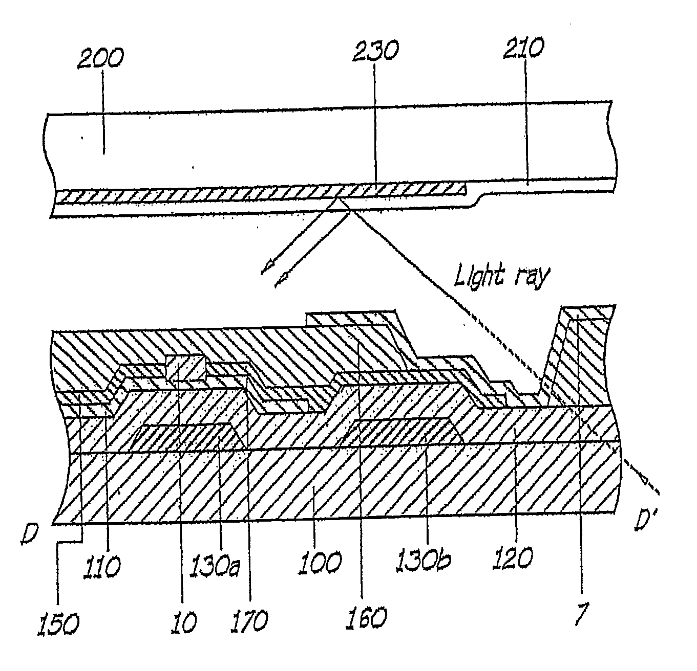 Active matrix display devices having improved opening and contrast ratios and methods of forming same