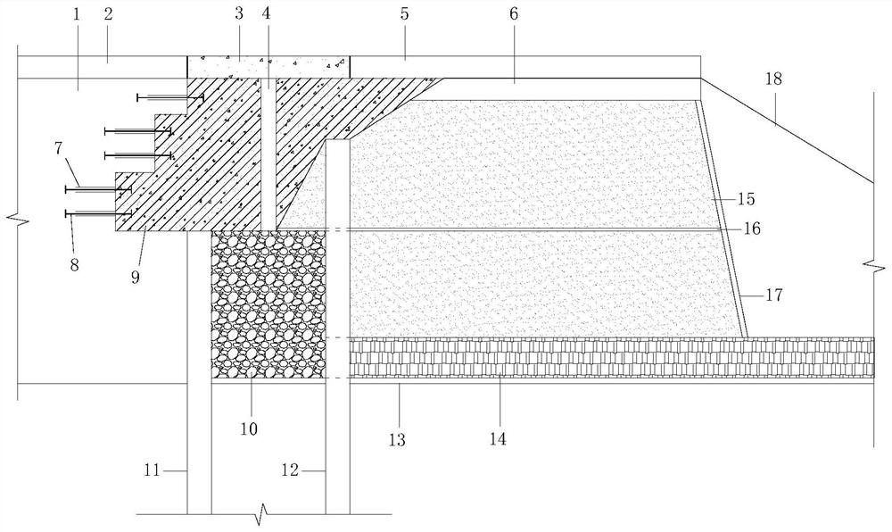 Roadbed splicing broadening structure and construction method