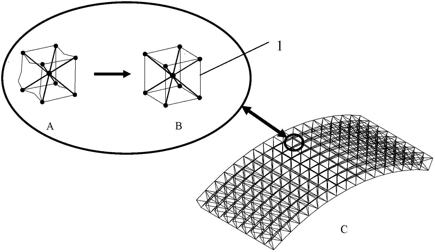 Method for achieving prestressed cylindrical cable bar latticed shell structure forming by aid of length-adjustable press rod