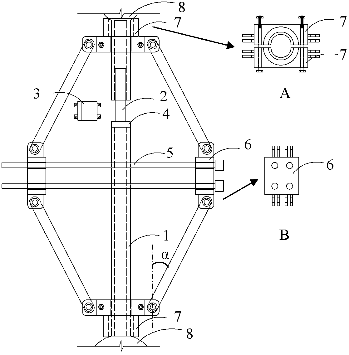 Method for achieving prestressed cylindrical cable bar latticed shell structure forming by aid of length-adjustable press rod