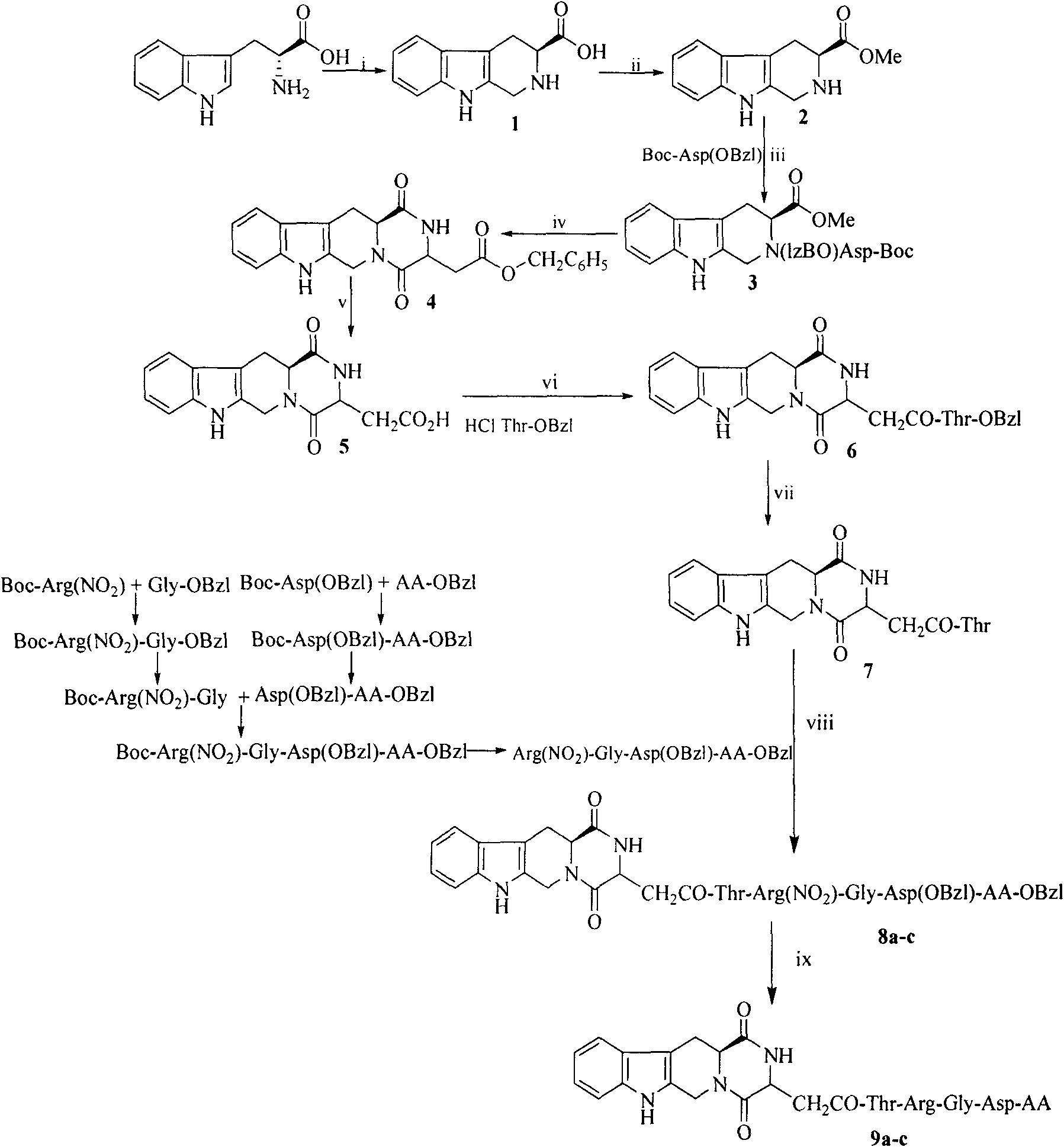 TRGD peptide-modified carbolino-hexahydropyrazine-1,4-diketones and their preparation method, antithrombotic effect and use