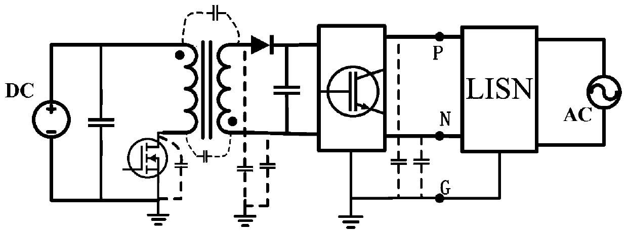 Converter three-port electromagnetic interference model parameter extraction method