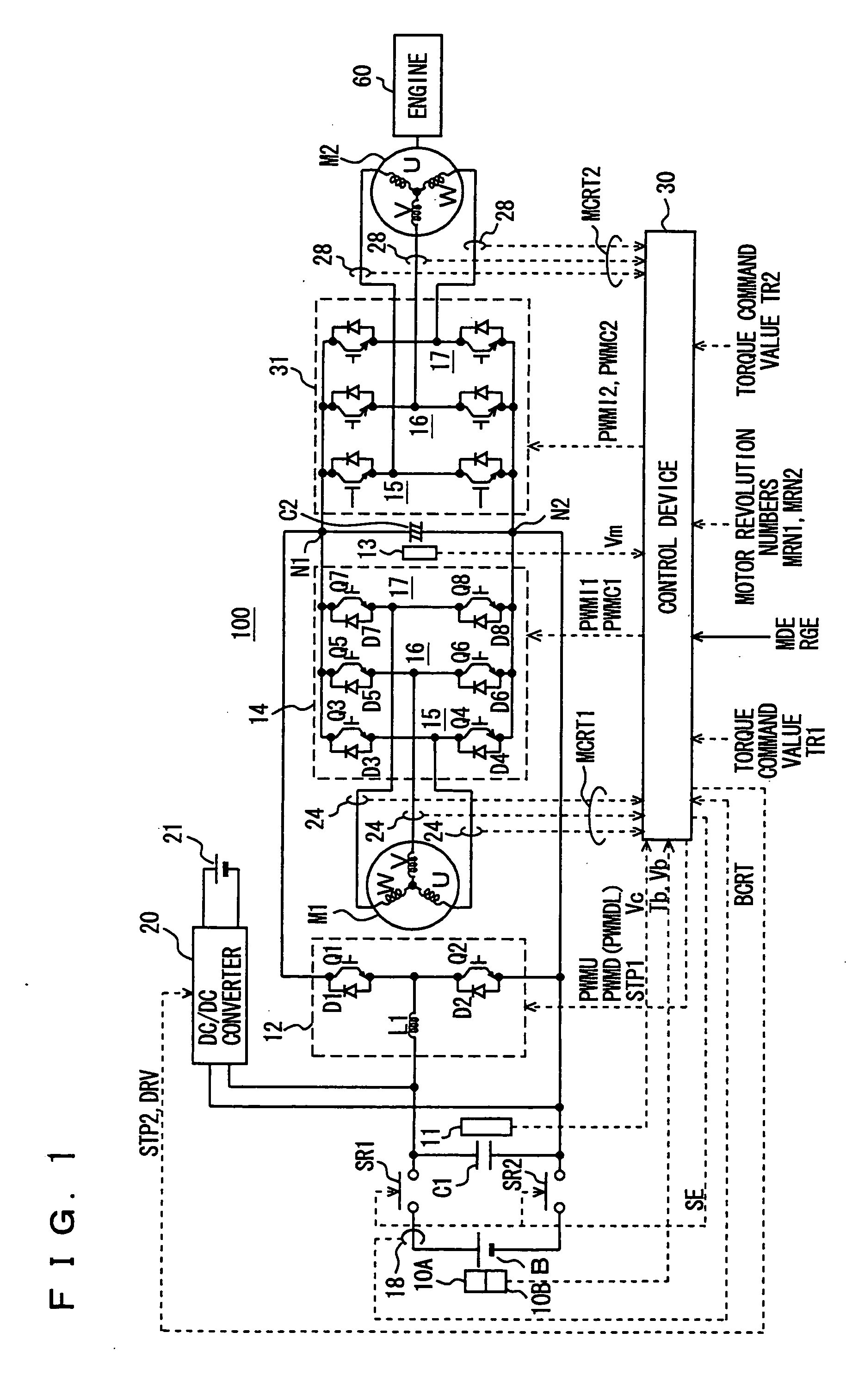 Motor drive apparatus, hybrid vehicle drive apparatus using the same, and computer readable recording medium recorded with program for causing computer to perform control of motor drive apparatus