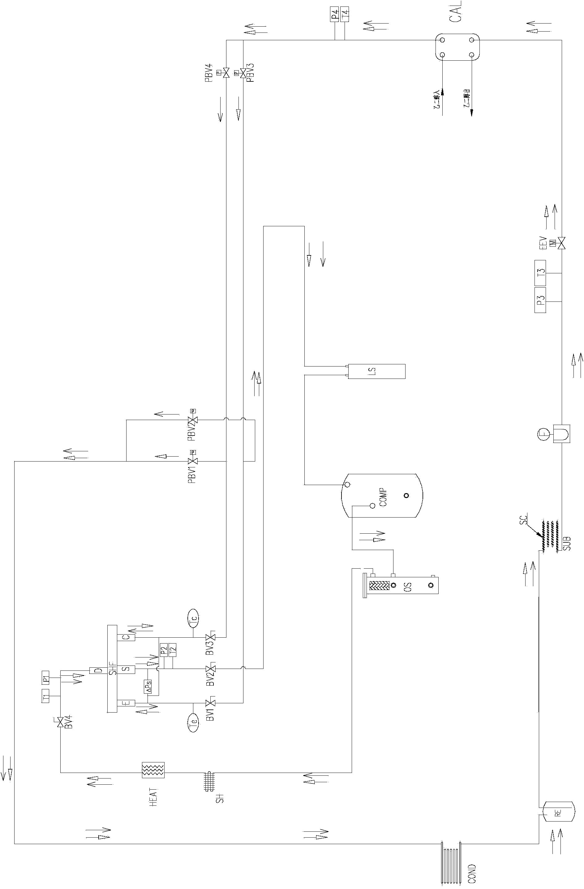 Capacity measuring device for four-way reversing valve