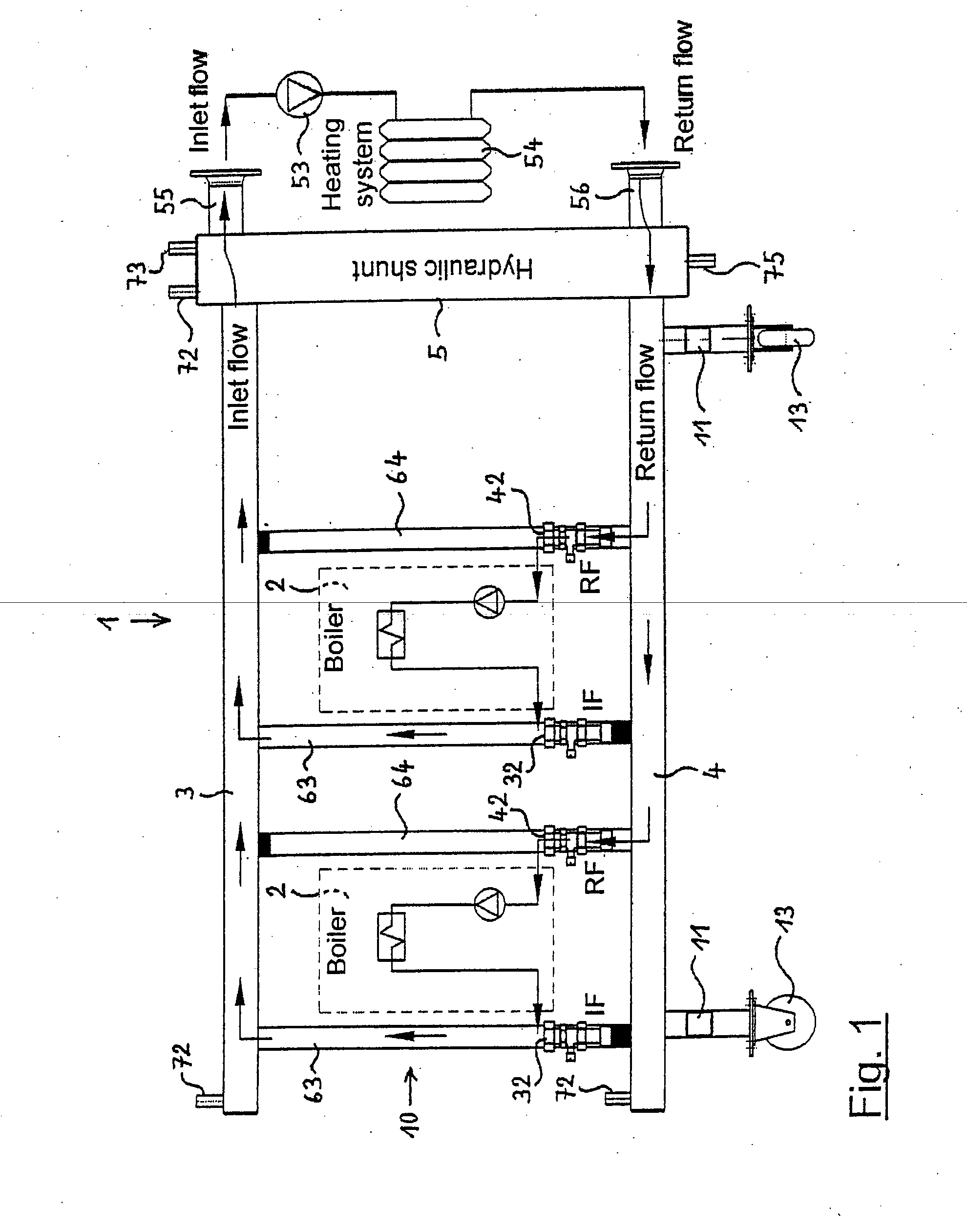 Cascade unit for a heating system with two or more heating boilers