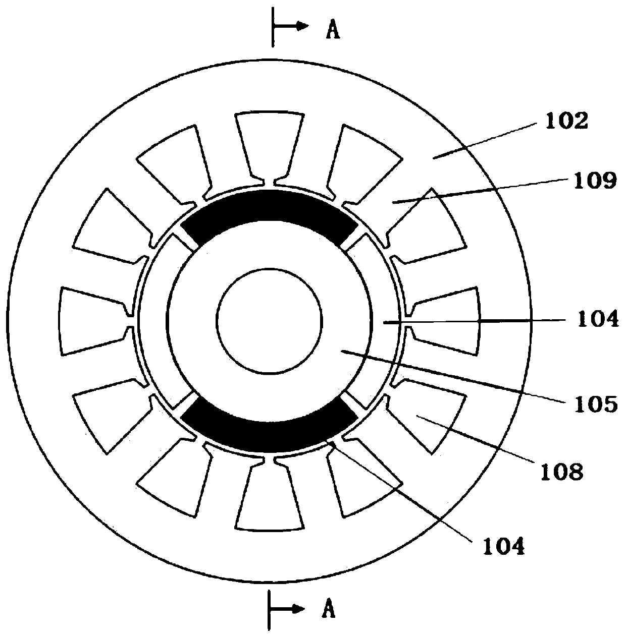 A low-vibration motor with field poles located on the stator