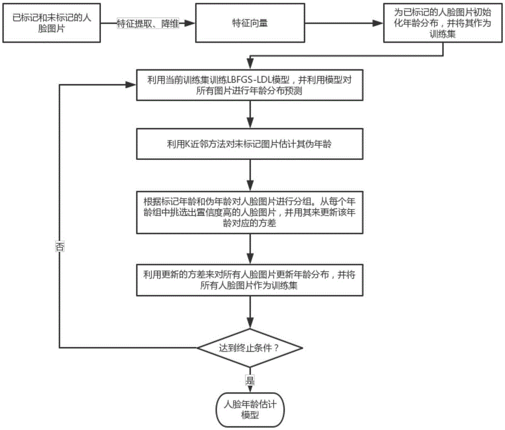 Semi-supervised age estimation device based on faces and semi-supervised age estimation method based on faces