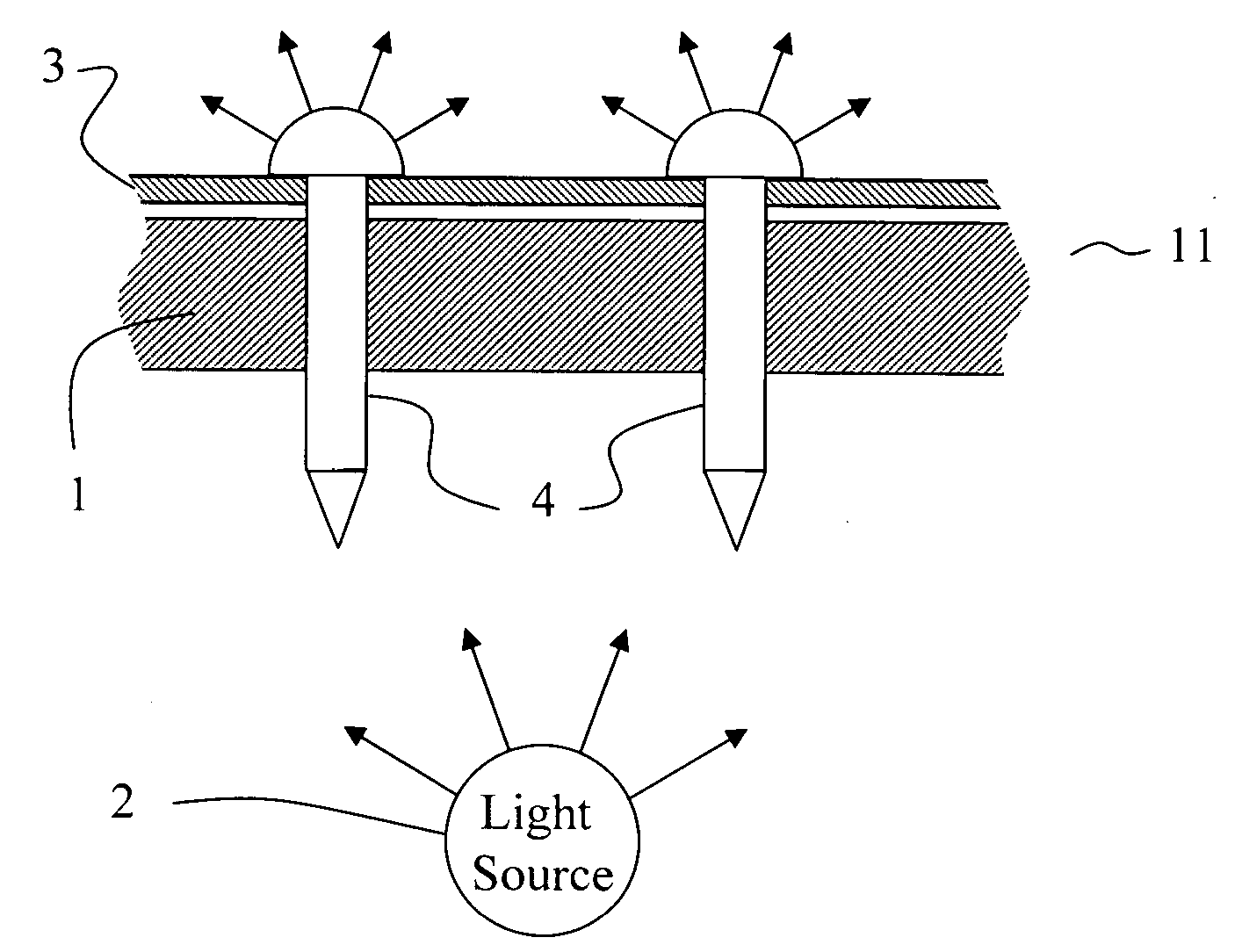 Backlit static display on foam board using light piping pegs as highlighters