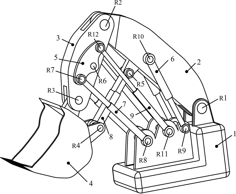 Face shovel spadework device provided with movement redundancy and capable of optimizing spading force