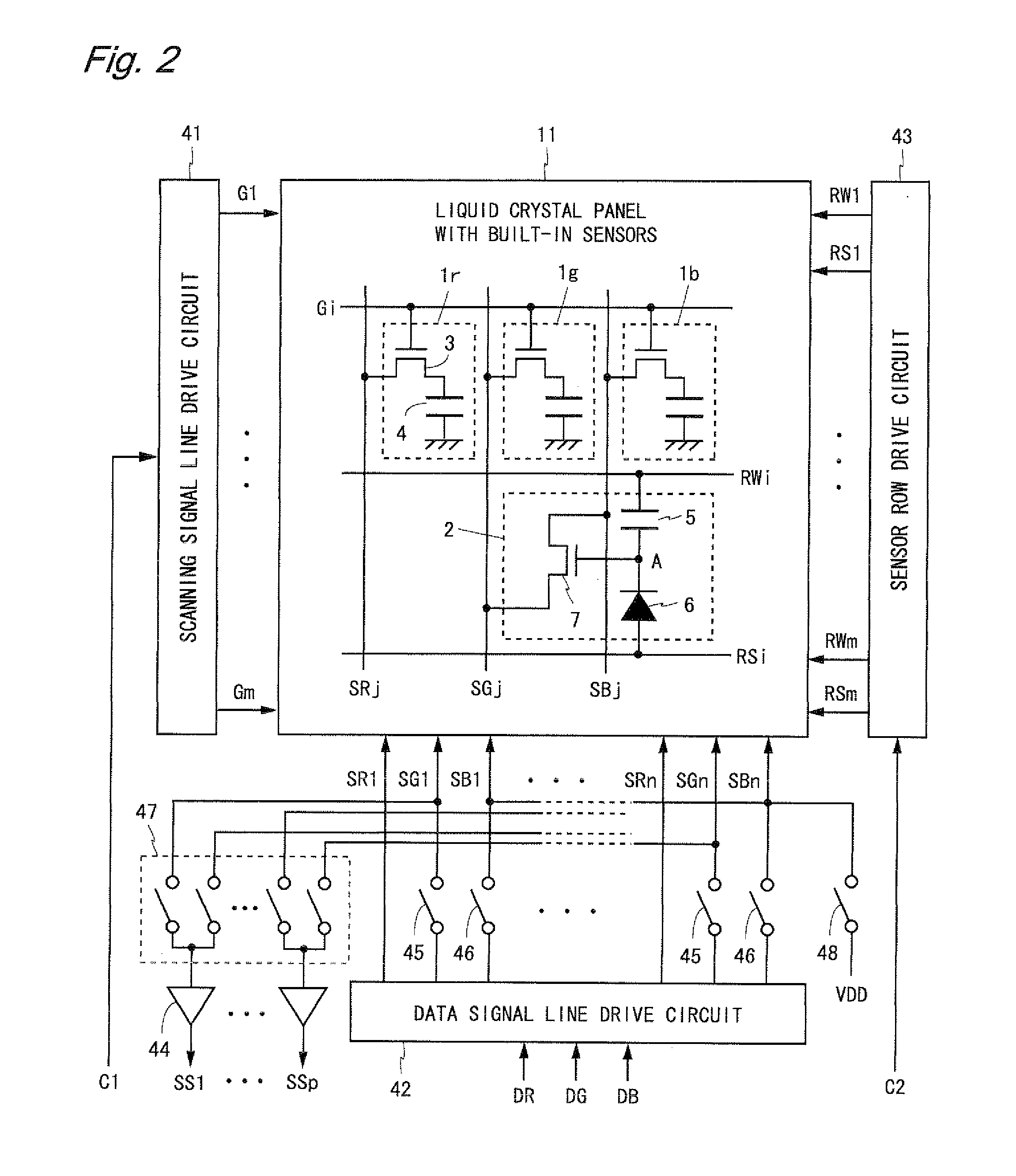 Display device having optical sensors