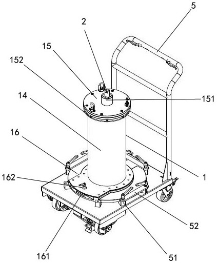 Radioactive water filtering element dismounting device and transfer tool thereof