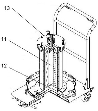 Radioactive water filtering element dismounting device and transfer tool thereof