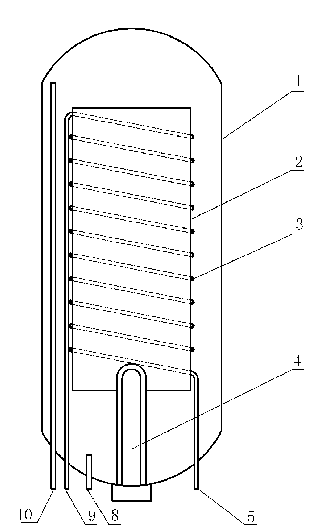 Heat exchange and flow guide structure of hot water storage tank