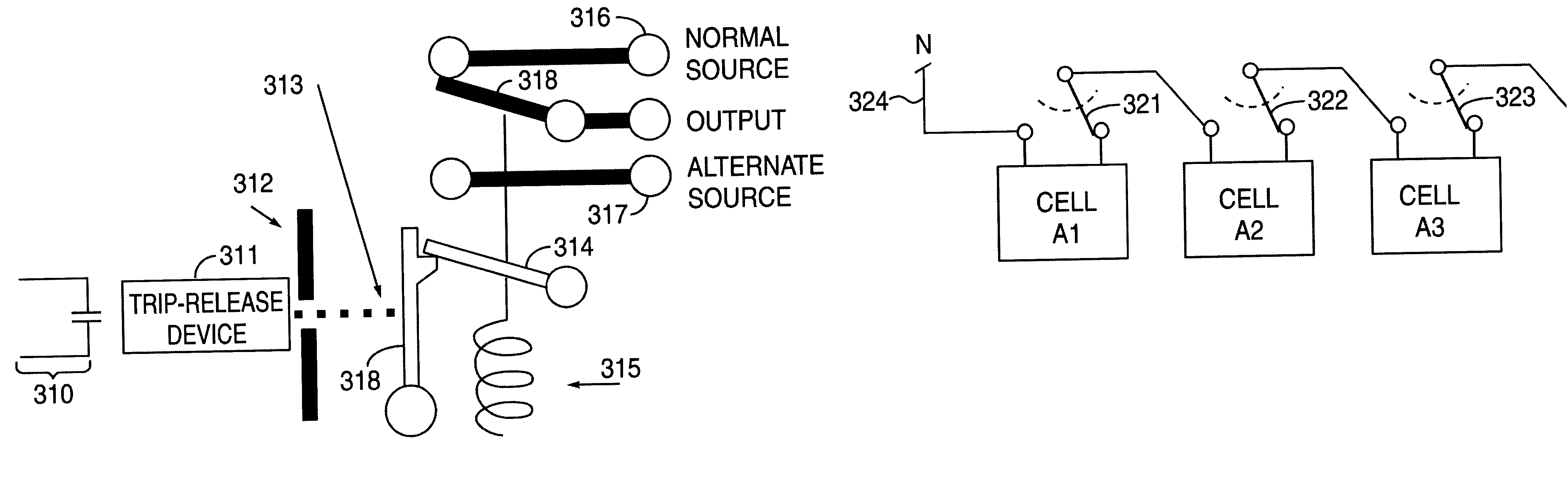 Multiphase power supply with series connected power cells with failed cell bypass