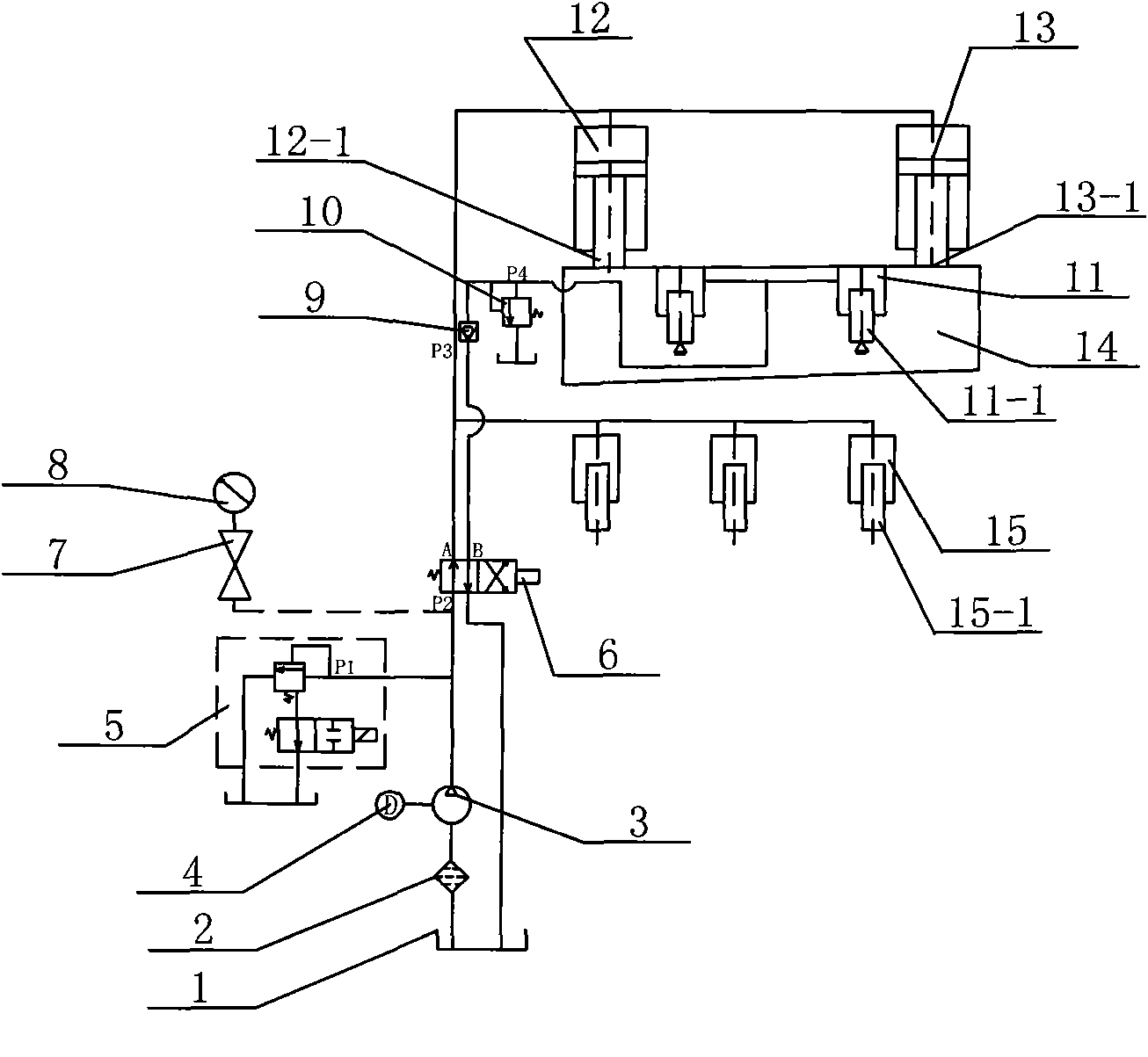 Hydraulic transmission device for plate shearing machine