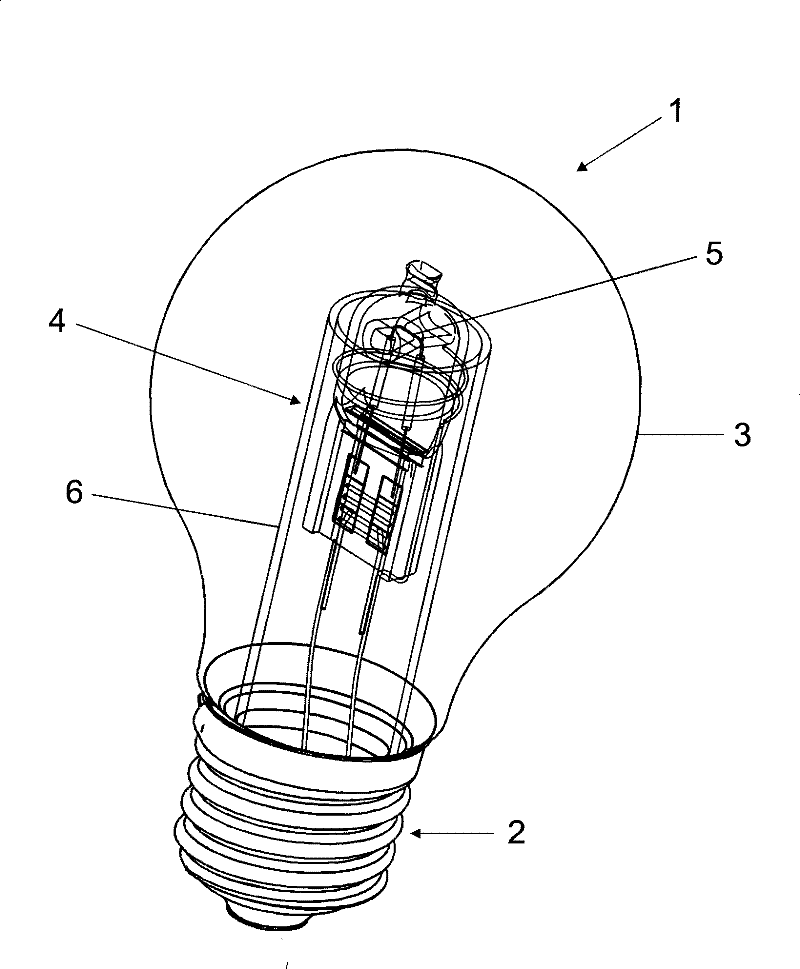 Electric lamp with an outer vessel and a built-in lamp and method for production of same