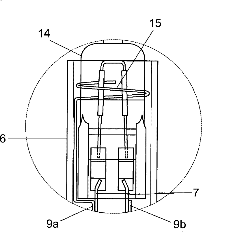 Electric lamp with an outer vessel and a built-in lamp and method for production of same