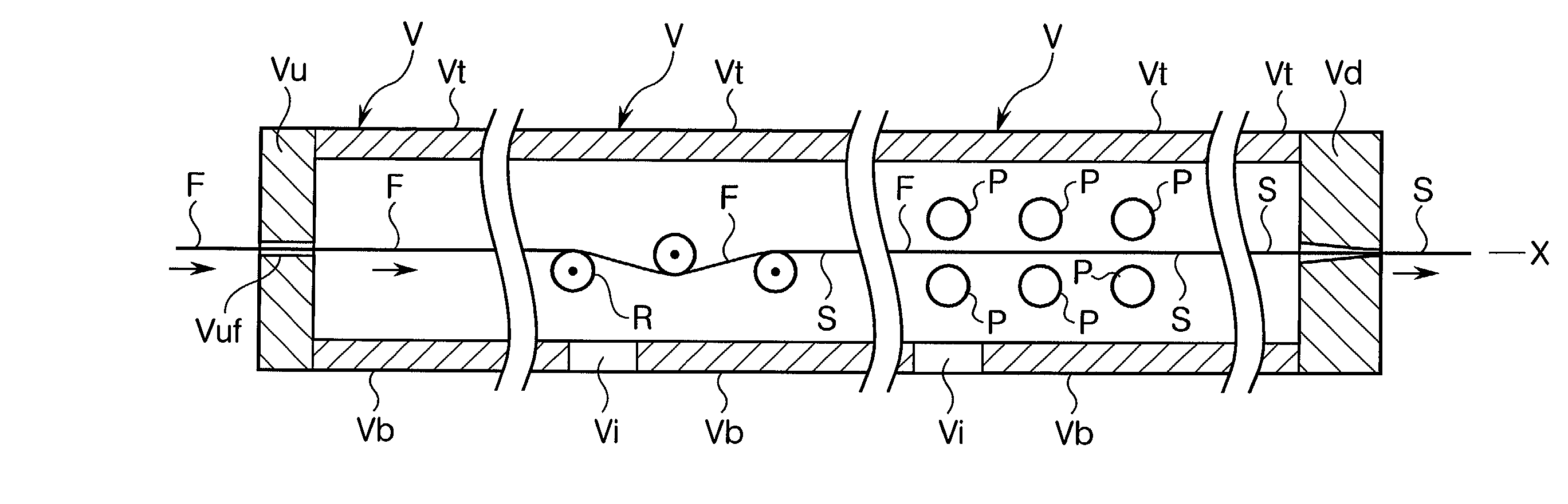 Device for producing thermoplastic resin continuous length sections reinforced with long fibers