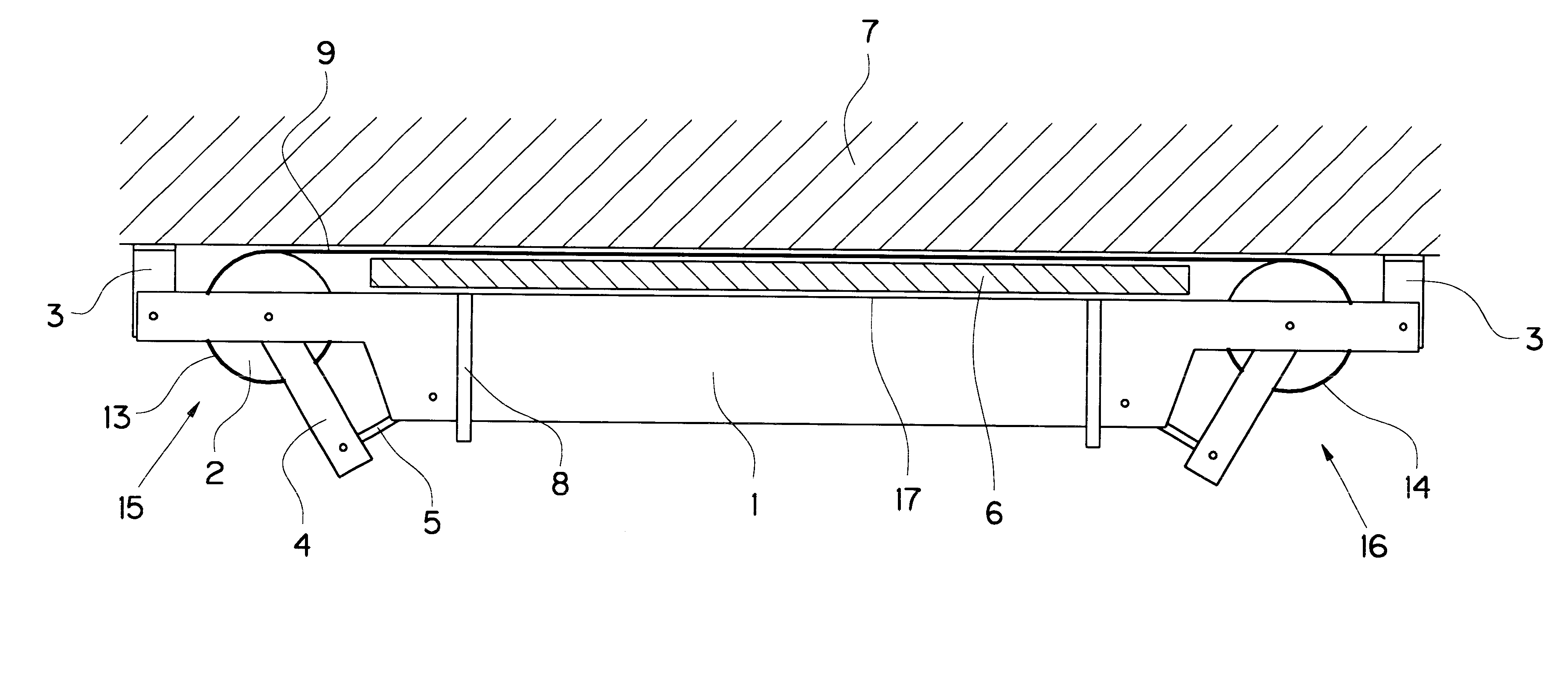 Method and device for applying pretensed tension-proof reinforcing strips to a construction