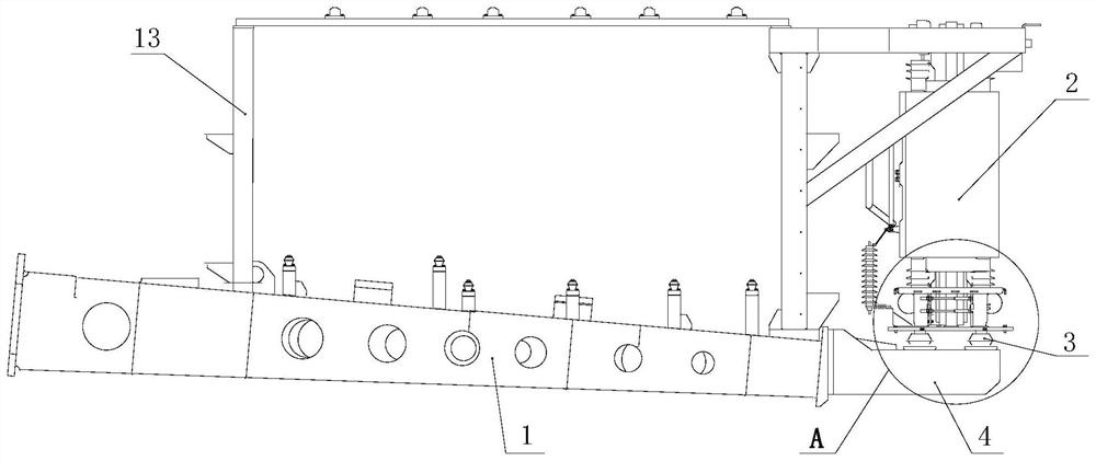 Connecting structure of wind turbine generator cabin and dry-type transformer