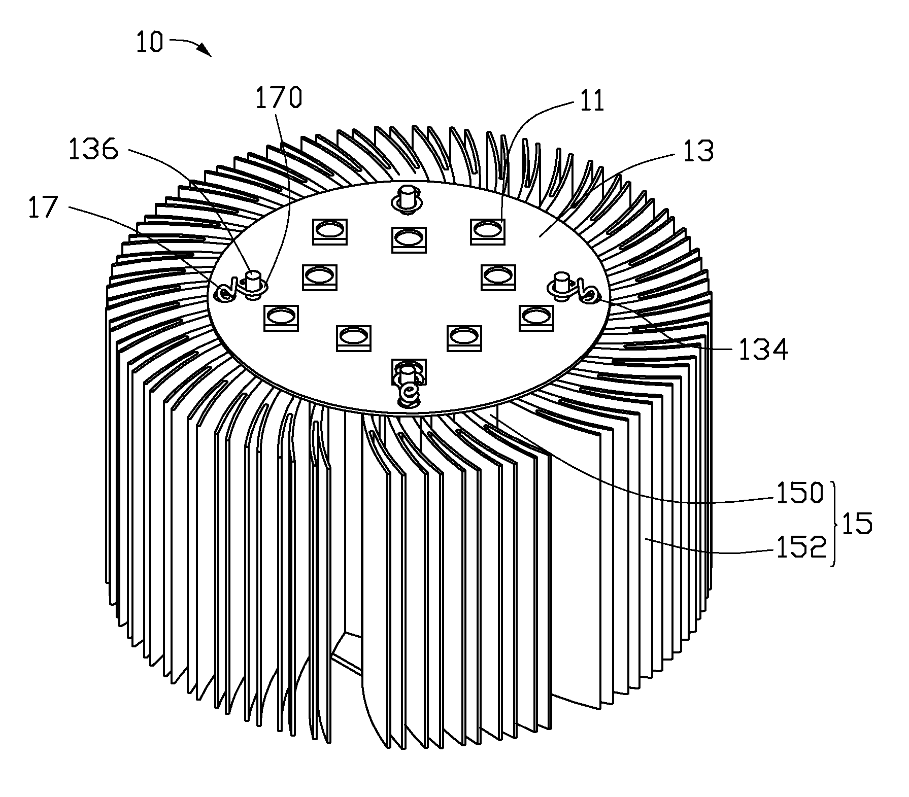 Illuminating device with heat dissipating element