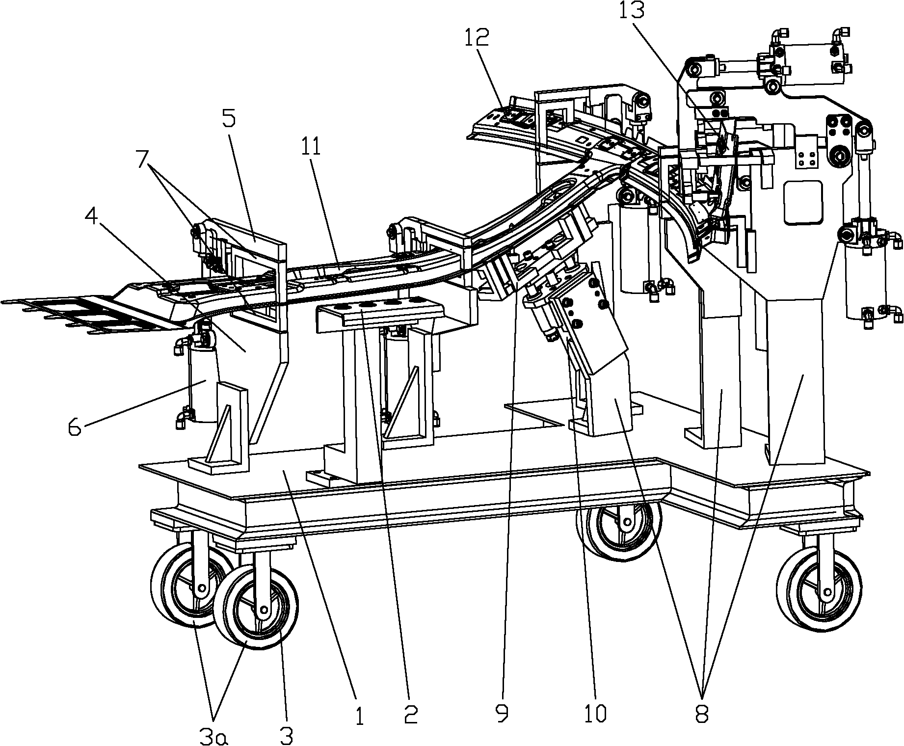 Fixture for sedan central pillar inner skin roof rail welding assembly