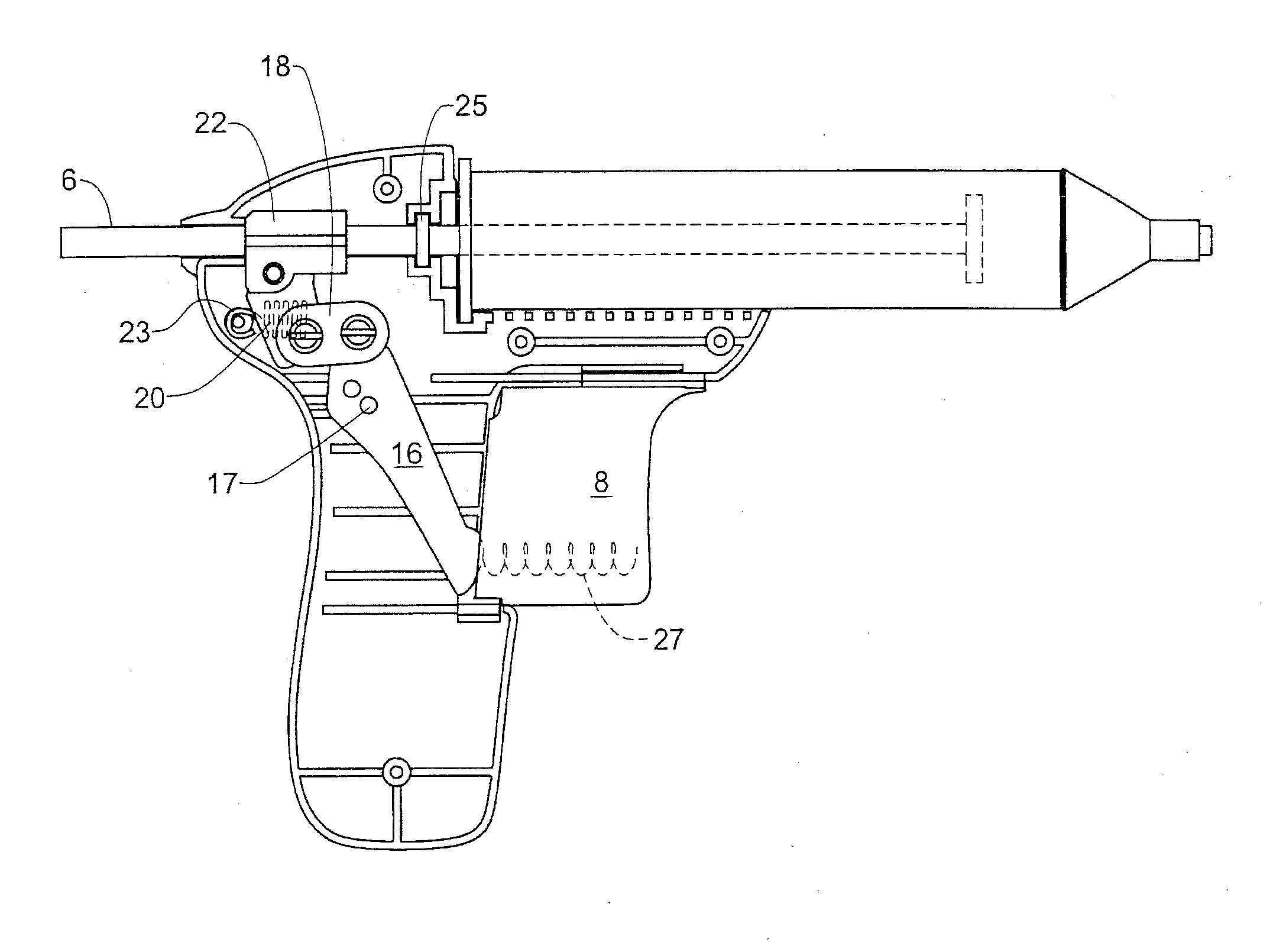 Cartridge dispenser for liquid or semi-liquid materials