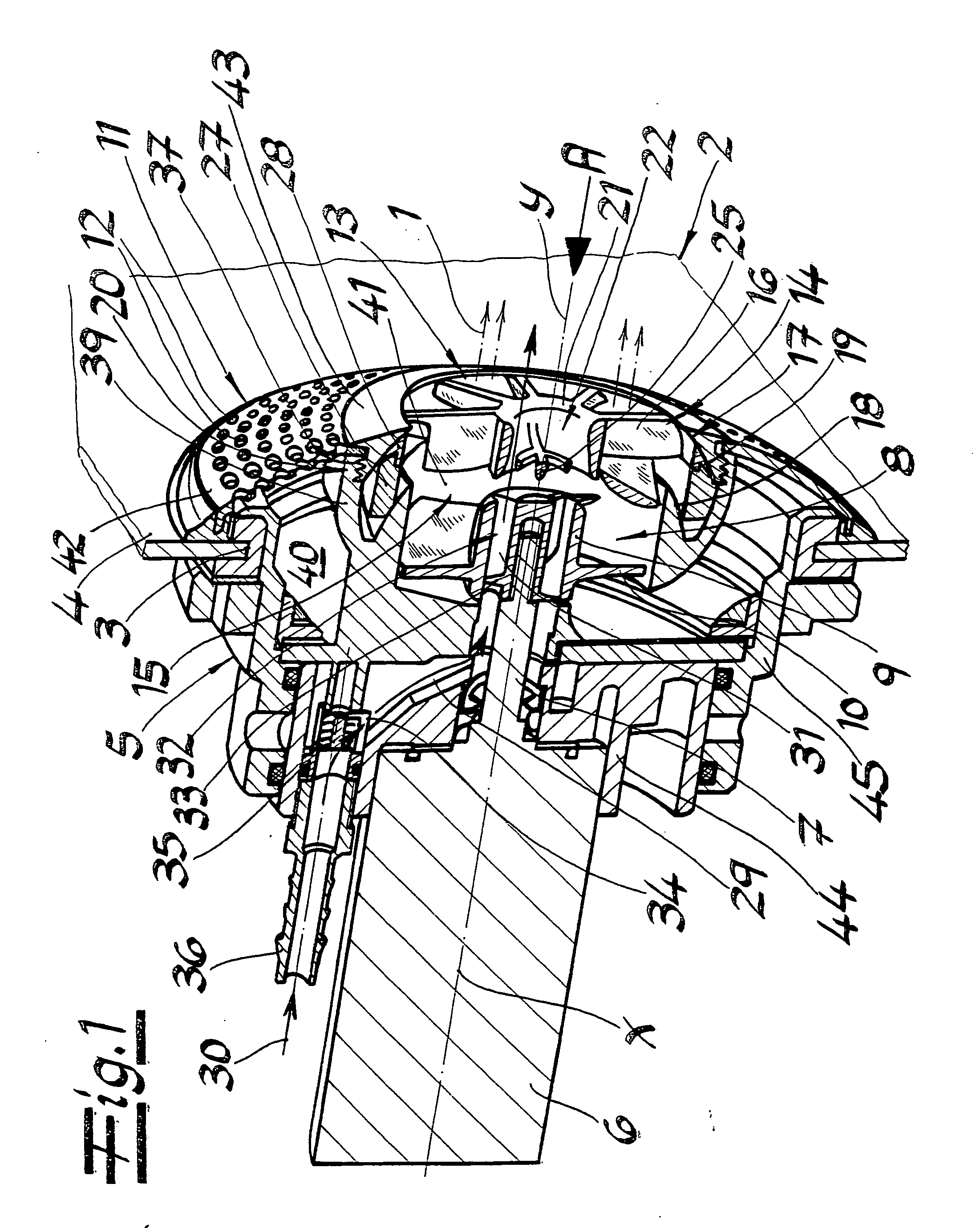 Device for generating a massage stream in a sanitary tub