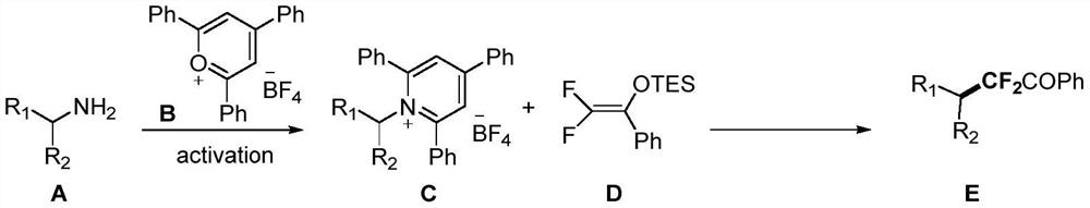 Method for difluoroalkylation after fatty amine deamination