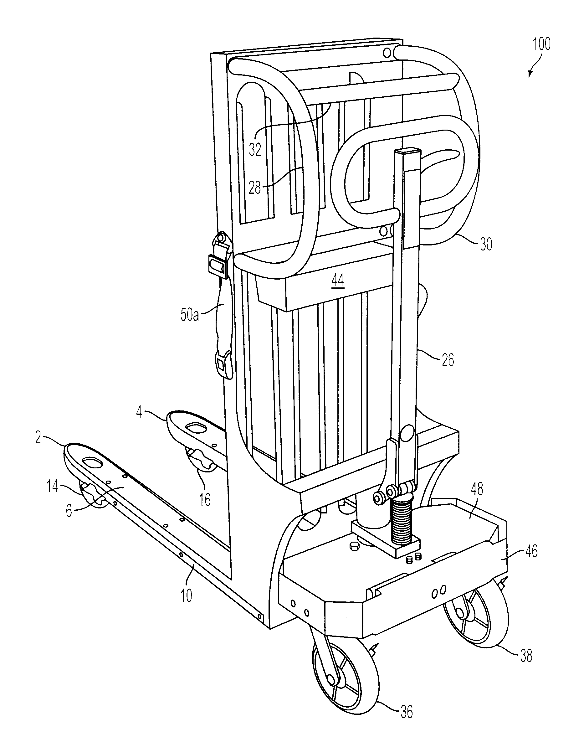 Pallet jack system and method for the transportation of stackable packaged goods pallets