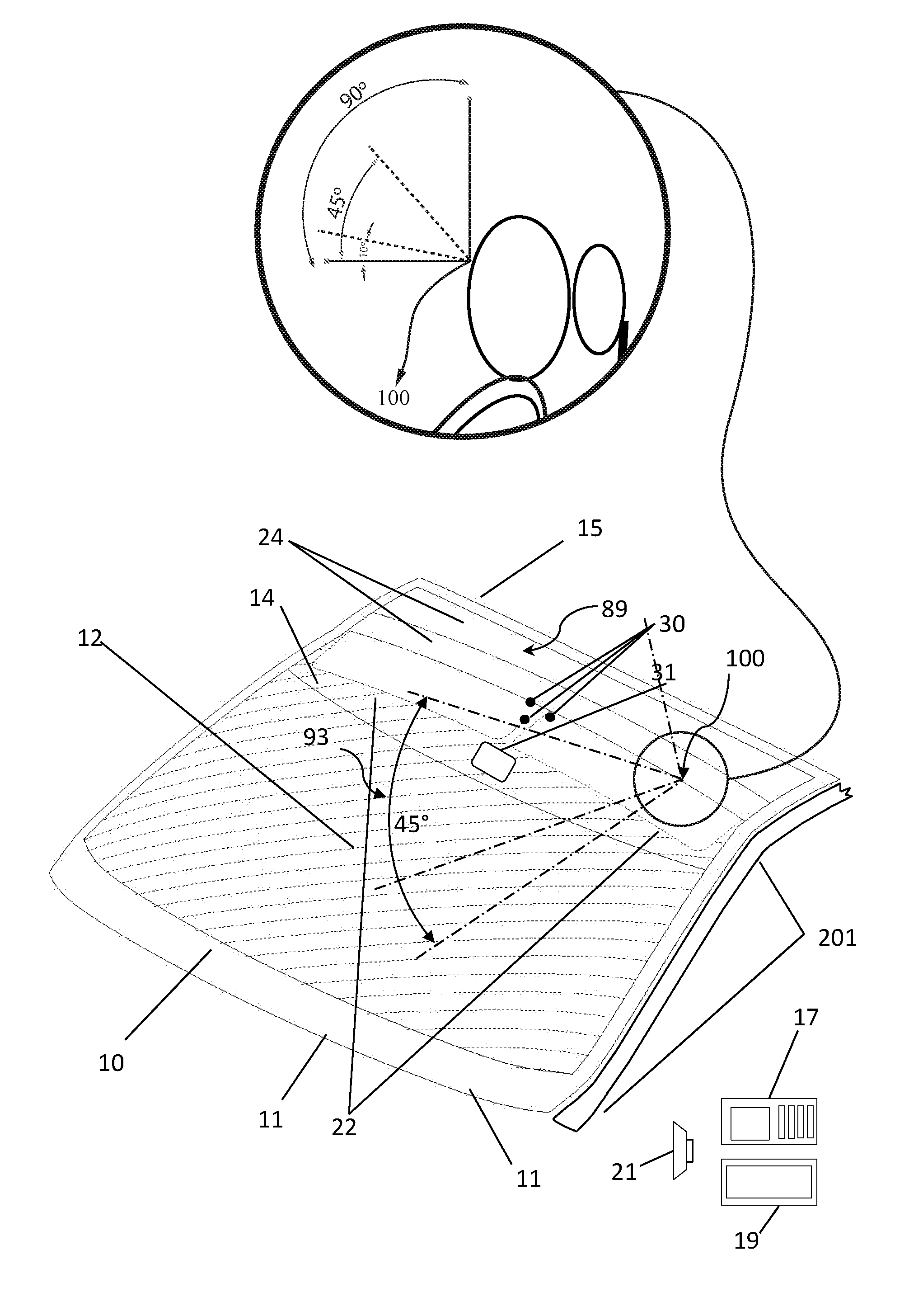 Panoramic extended windshield with integrated non-moving blind